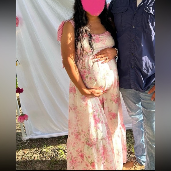 Floral Pink maternity Maxi Dress - Picture 7 of 7